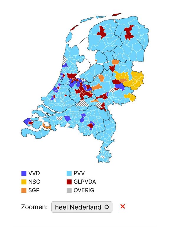 De uitslagenkaart per gemeente (NOS)